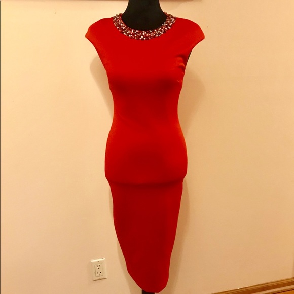 Ted Baker red ELENNA Embellished midi dress - Picture 2 of 8